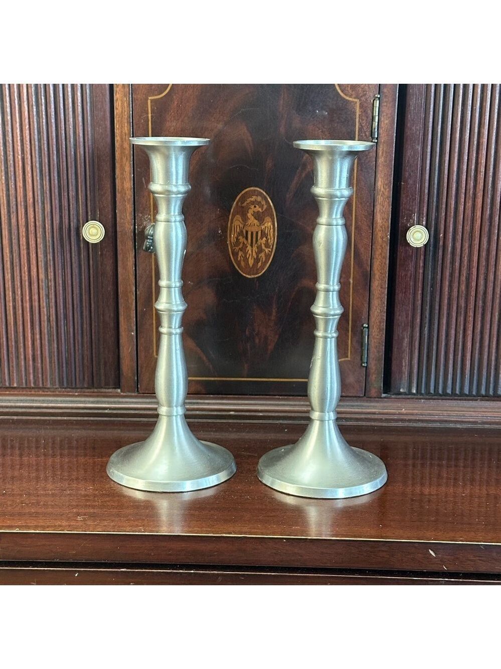 Vintage Brushed Nickel Candlestick’s x2